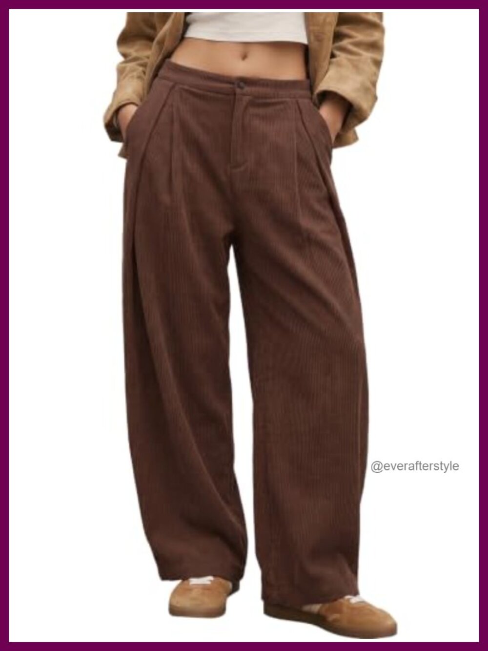 Corduroy Barrel Pants Cotton Blend Wide Leg High Waisted